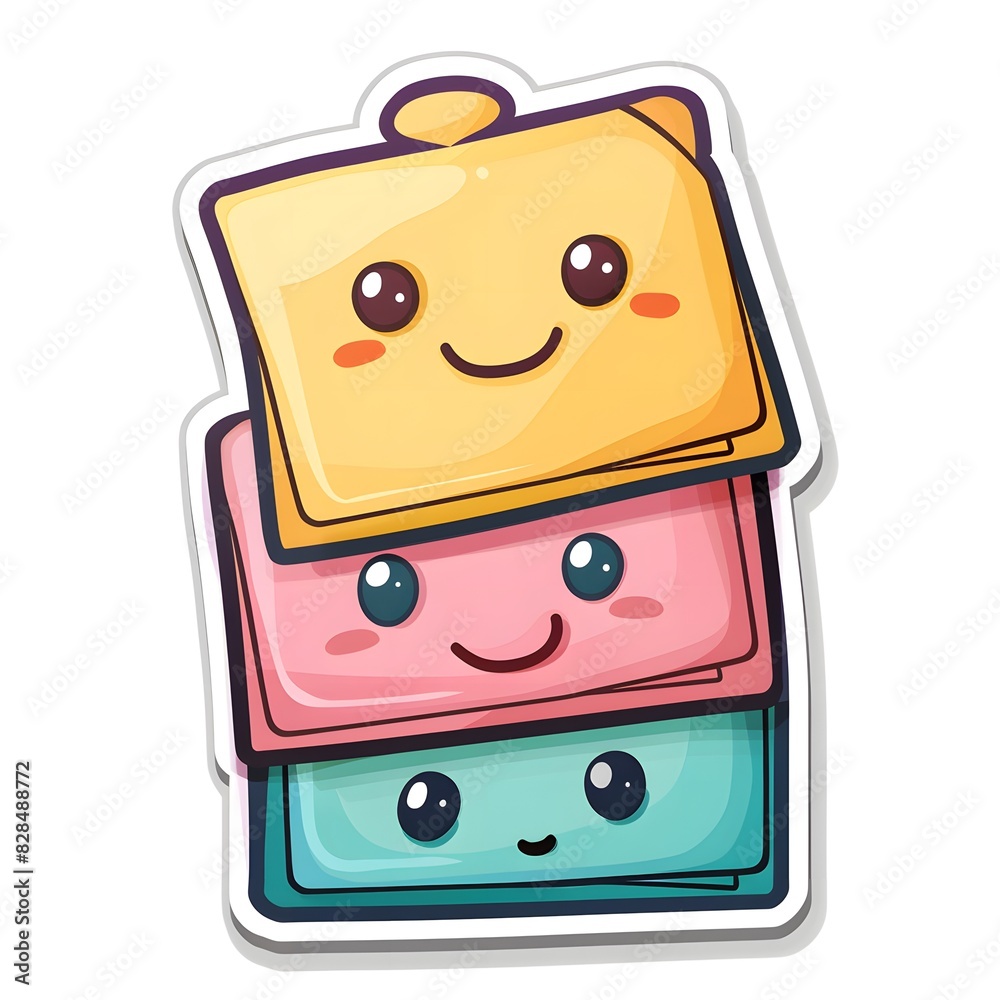Stacked Cute Cartoon Wallets with Smiling Faces Stacked Cute Cartoon Wallets with Smiling Faces