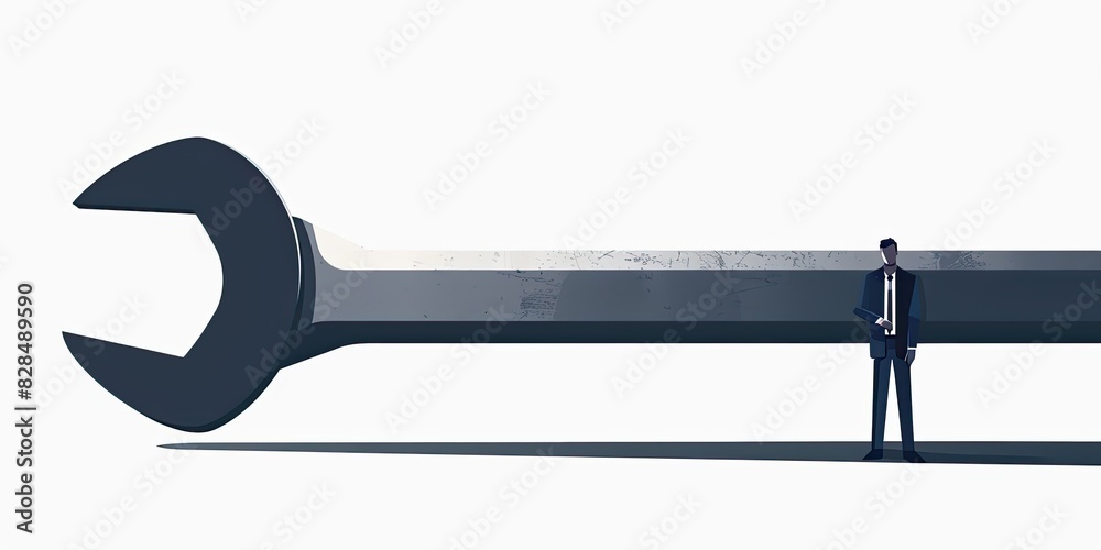 Businessman Holding Giant Wrench Businessman Holding Giant Wrench