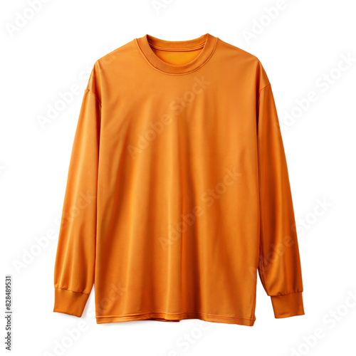 Orange oversize graphic tee shirt long sleeves isolated on white background