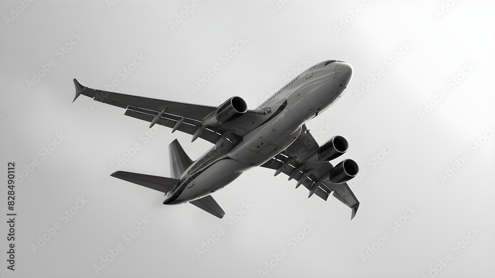 Obraz premium illustration of a commercial air plane flying, | Perfect for banners, backgrounds, and templates related to aviation, travel, and tourism. Ideal for airline promotions and holiday travel concepts. 