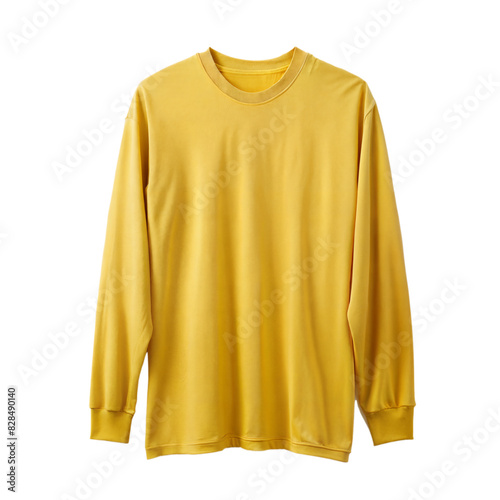 Yellow oversize graphic tee shirt long down sleeves isolated on white background © Mari