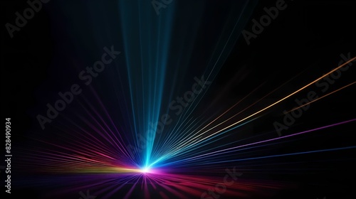 Abstraction, colored rays of light, future, black background, computer technology
