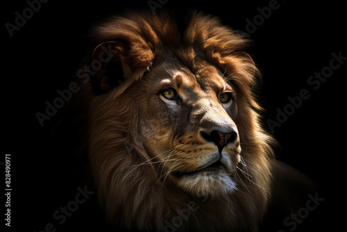 male African lion portrait,  studio type black background