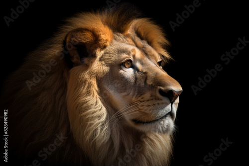 male African lion portrait   studio type black background