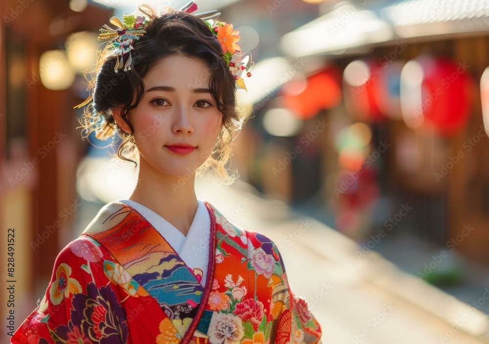 Portrait of a beautiful Japanese woman in traditional kimono Portrait of a beautiful Japanese woman in traditional kimono