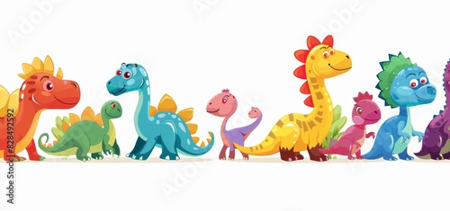 Colorful Cute Cartoon Dinosaurs Smiling © Nalisa