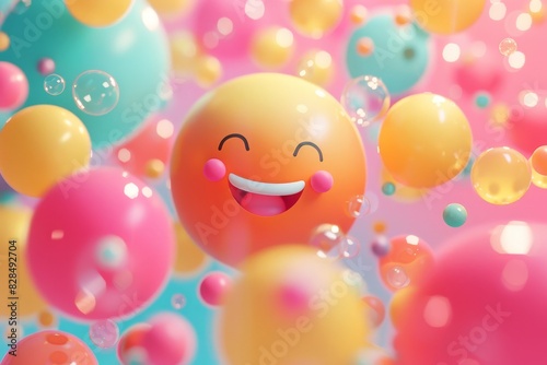A colorful image of a smiling face surrounded by many other colorful spheres