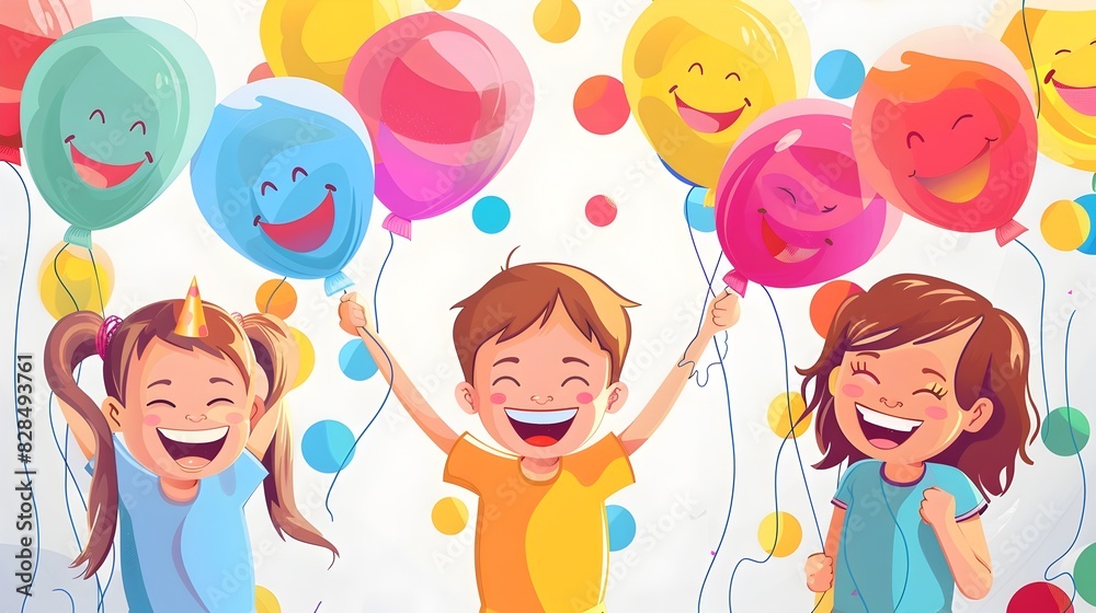 Joyful Children Celebrating with Colorful Balloons at a Festive Party Joyful Children Celebrating with Colorful Balloons at a Festive Party