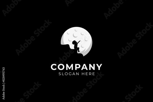 silhouette of child pointing at stars with moon background in flat template vector design style