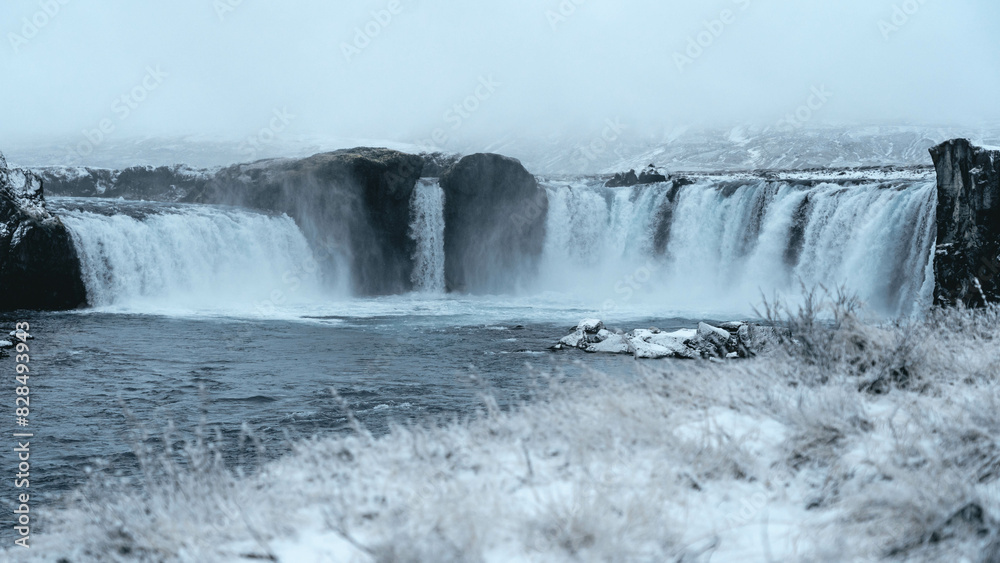 Winter view of Godafoss waterfall. Iceland Winter view of Godafoss waterfall. Iceland