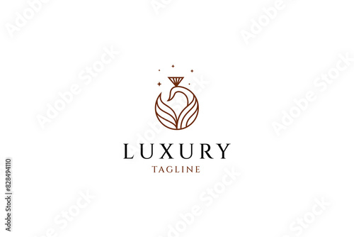 Luxury peacock logo icon design template with ring shape line art vector photo