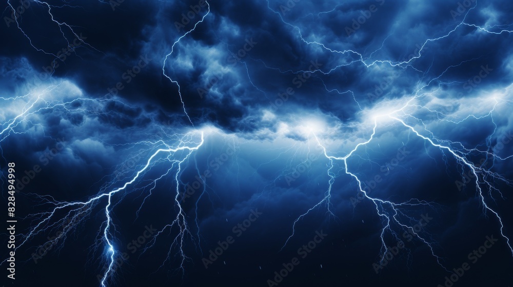 Intense Lightning Bolts Striking Through Night Clouds. Generative AI