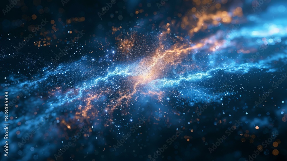 Obraz premium Celestial Lightscape: Blue and Orange Nebular Radiance