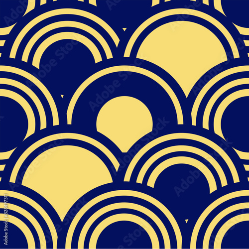 Circle abstract background in oriental style. Geometric line with Japanese pattern vector. Circle shapes in the oriental template. red texture template. Seamless pattern