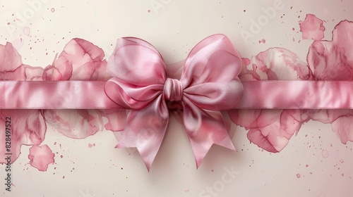 A watercolor illustration of a pink bow and ribbon isolated on a transparent background © VERONIKA