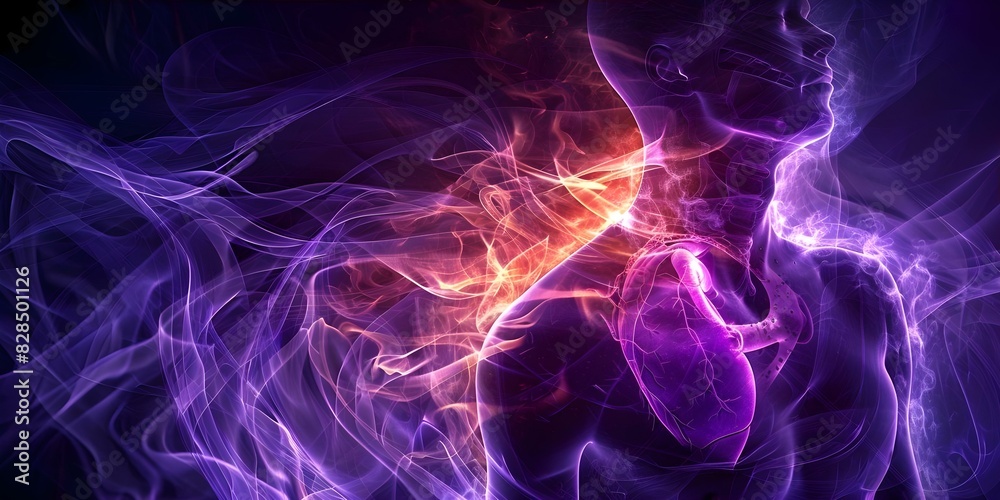 Photo illustrating heartburn symptoms with or burning