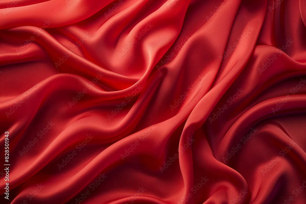 Red silk satin fabric wave or silk wavy folds