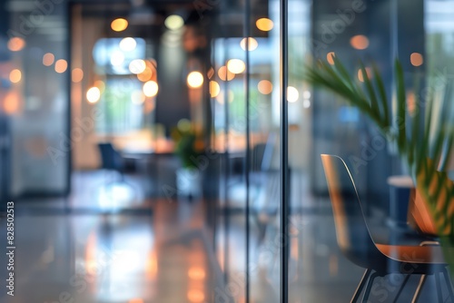 modern office with glass interior walls and nice blur and perspective