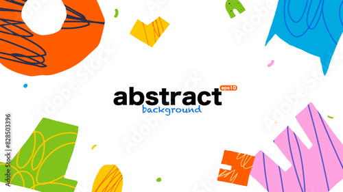 Abstract background for presentation with abstract cutout shapes and scribbles texture. Fun hand drawn sticker elements. Childish and fun and bold (ID: 828503396)
