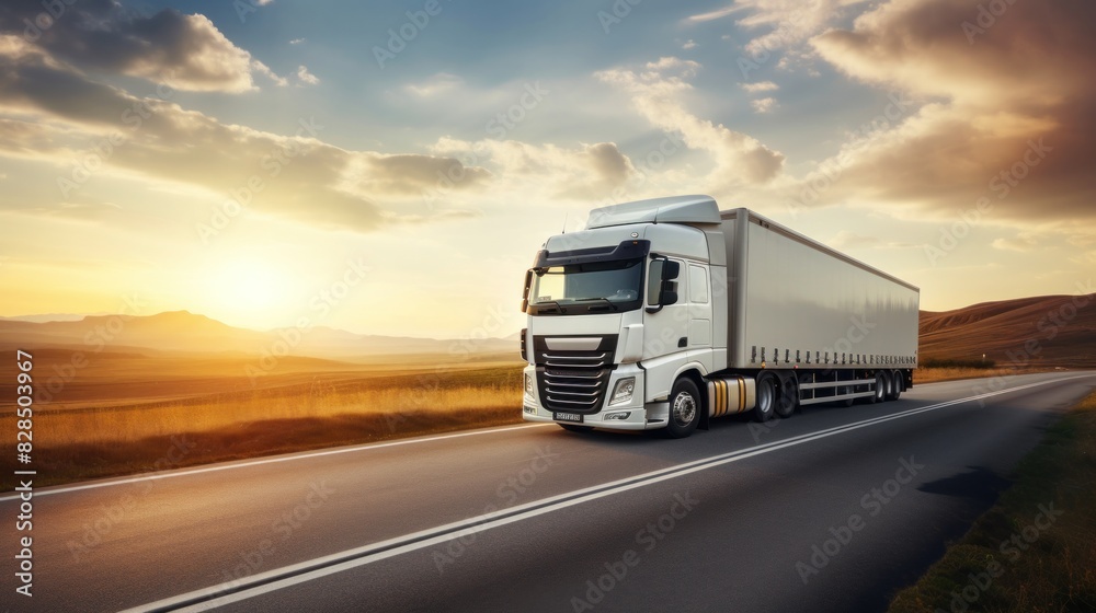 freight White truck with containers on the highway