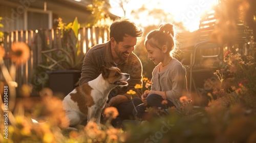 Photos of father, mother and son and pets