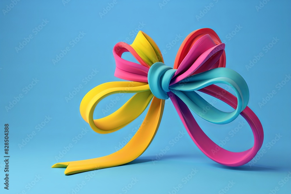A vibrant 3D clay icon depicting a colorful ribbon and bow, crafted with precision and depth to enhance its visual appeal, suitable for a variety of design projects A vibrant 3D clay icon depicting a colorful ribbon and bow, crafted with precision and depth to enhance its visual appeal, suitable for a variety of design projects