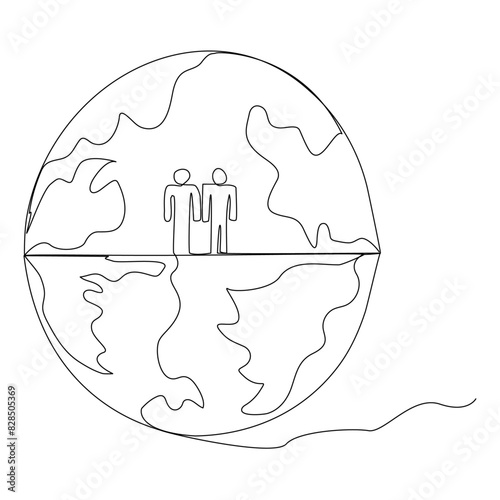 eco earth planet icon doodle black circle of globe world environment day hand draw outline logo concept vector illustration; 
World travel concept: the Earth and a plane. Continuous one line drawing o