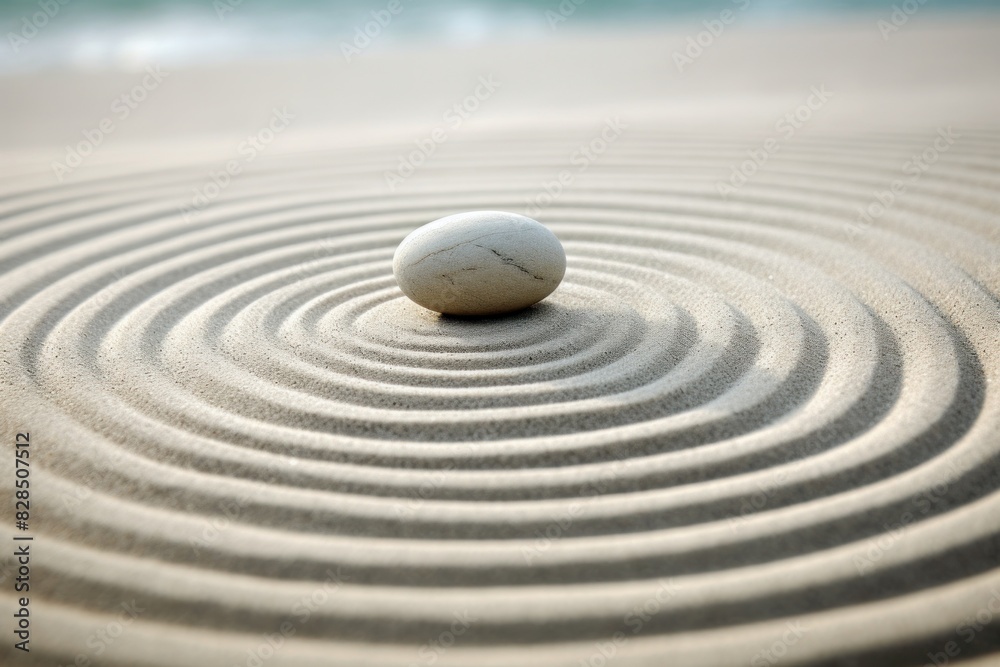 Naklejka premium Zen stones in the sand, streaks of sand, circular waves