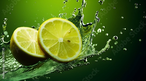 Lemons with leaves  water with a black background