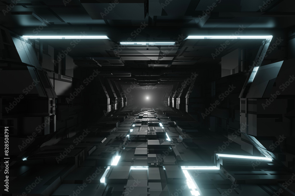 Sci-fi tunnel with glowing neon light, graphic for technology concept, 3D rendering. Sci-fi tunnel with glowing neon light, graphic for technology concept, 3D rendering.