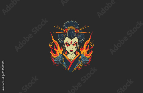 Angry geisha women on fire design vector illustration