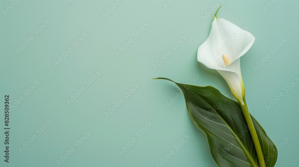 Fototapeta premium White calla flower on green background