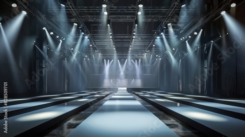 empty catwalk for fashion shows with spotlights on 
