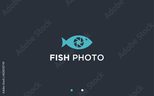 fish with lens logo design vector silhouette illustration