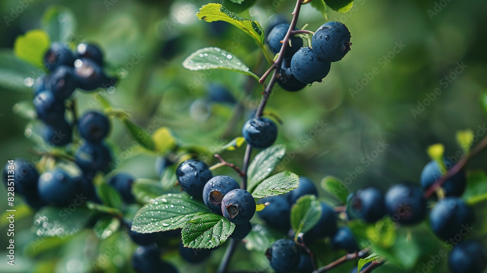 A detailed shot of wild huckleberries, capturing their deep blue color and the slight sheen on their skin. A detailed shot of wild huckleberries, capturing their deep blue color and the slight sheen on their skin.