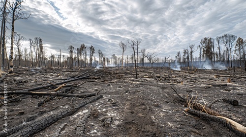 Scorched Earth - Devastated Landscape After Forest Fire photo