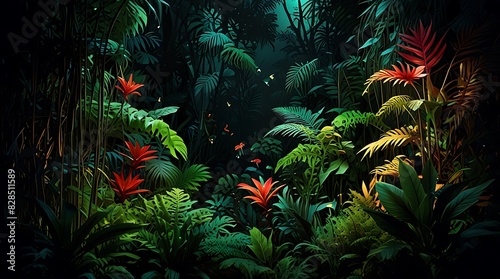  jungle is dense and there are many different types of plants and trees.