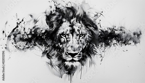 Majestic Lion Portrait with Splattered Ink Effects