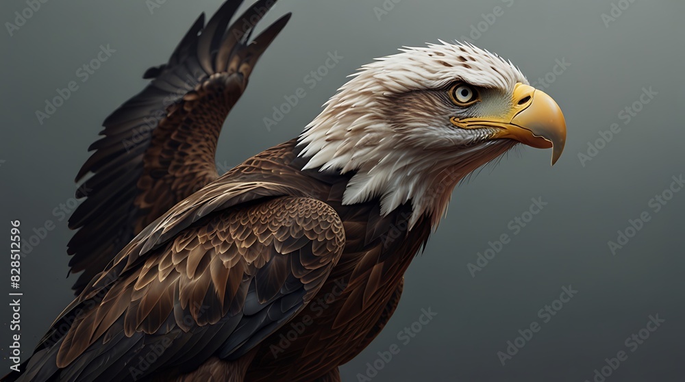 Fototapeta premium depicts a bald eagle with its wings spread wide open, standing 