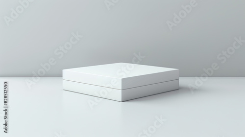 A white box sits on a white table