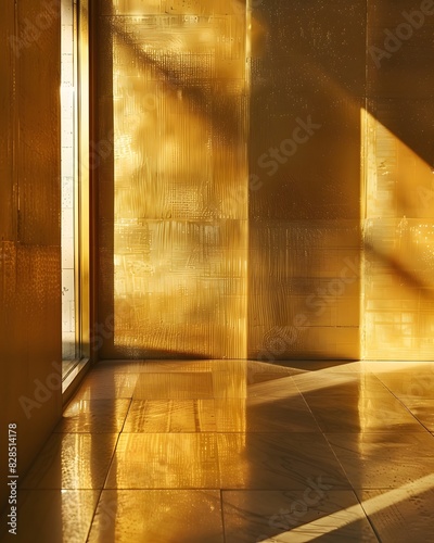 empty room with gold wall and gold floor for product presentation 