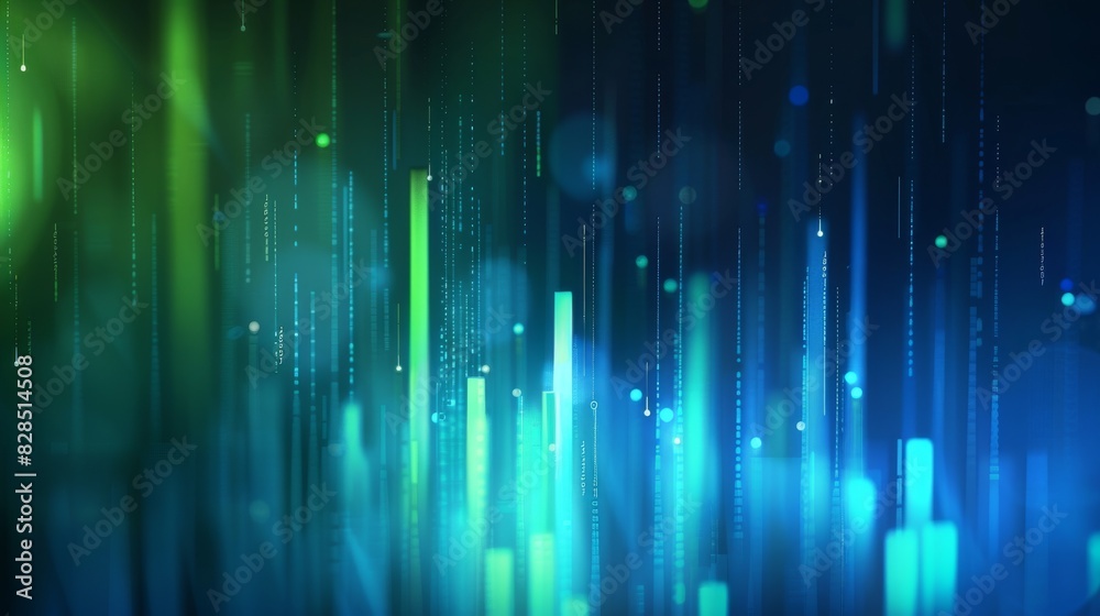 modern stock market background with blue and green colors, rising bar graph, stock chart going up, dark blue gradient background, blurred 
