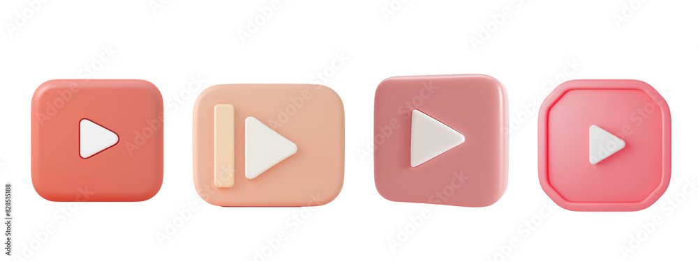 Set of pastel-colored play buttons in various designs isolated on a white background. Media and video concept Set of pastel-colored play buttons in various designs isolated on a white background. Media and video concept