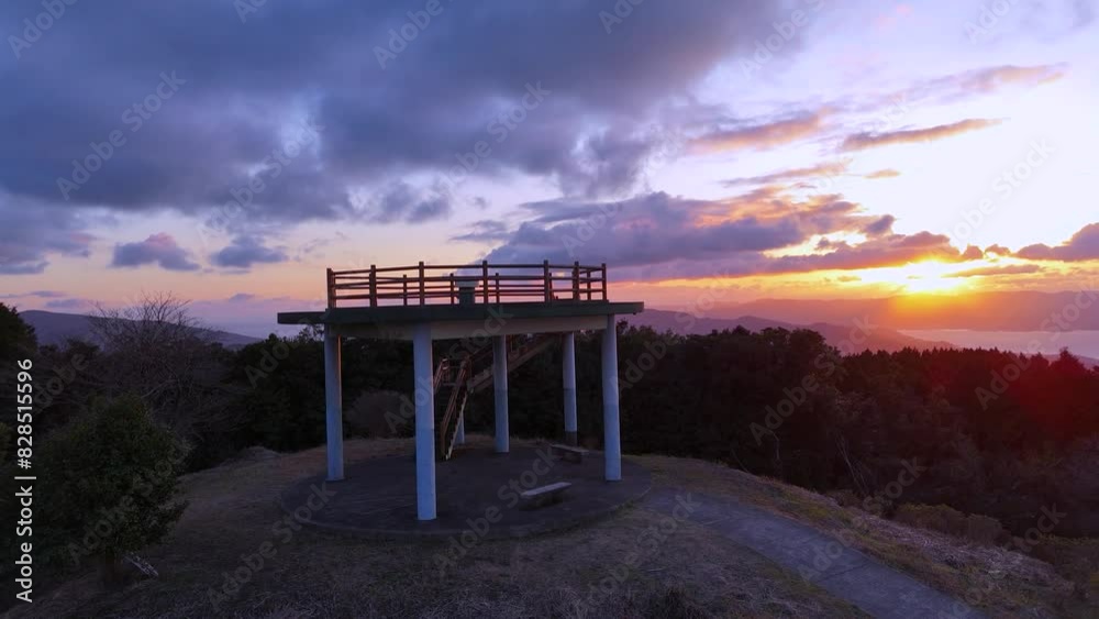 Scenery of Japan Aerial view of beautiful evening scenery and observatory, blue-purple tinted western sky Scenery of Japan Aerial view of beautiful evening scenery and observatory, blue-purple tinted western sky