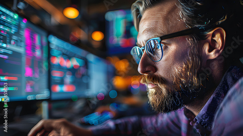 specialist in Finance and business team doing analysis of marketing reports stock market On the computer. Ai Generated