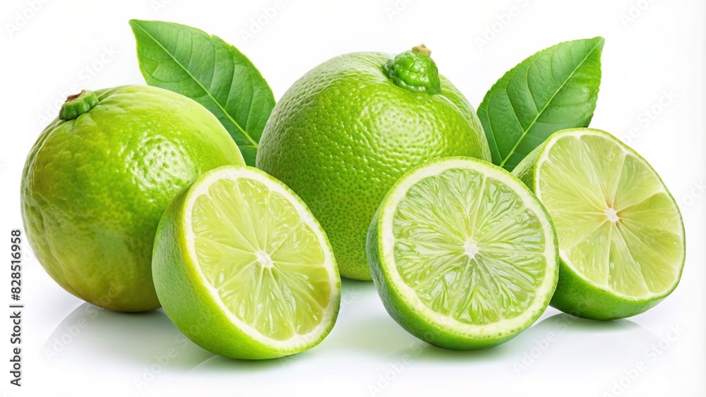 Set of limes, isolated on white background,generative ai Set of limes, isolated on white background,generative ai