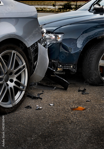 Fotografie Two cars crashed head-on during an accident