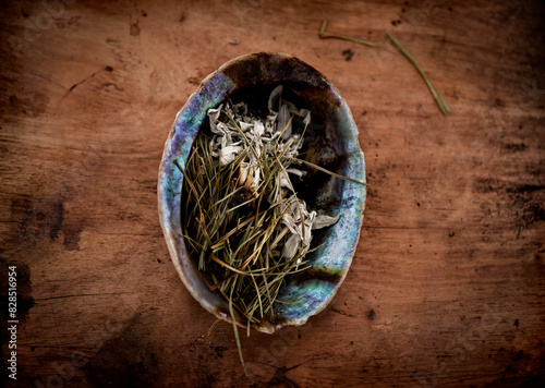 Top view of native American ceremonial smudge bowl