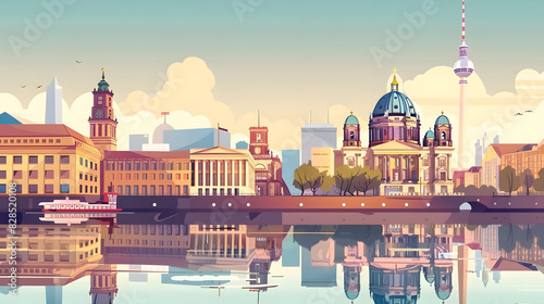 Berlin skyline. colorful cityscape illustration of germany city photo