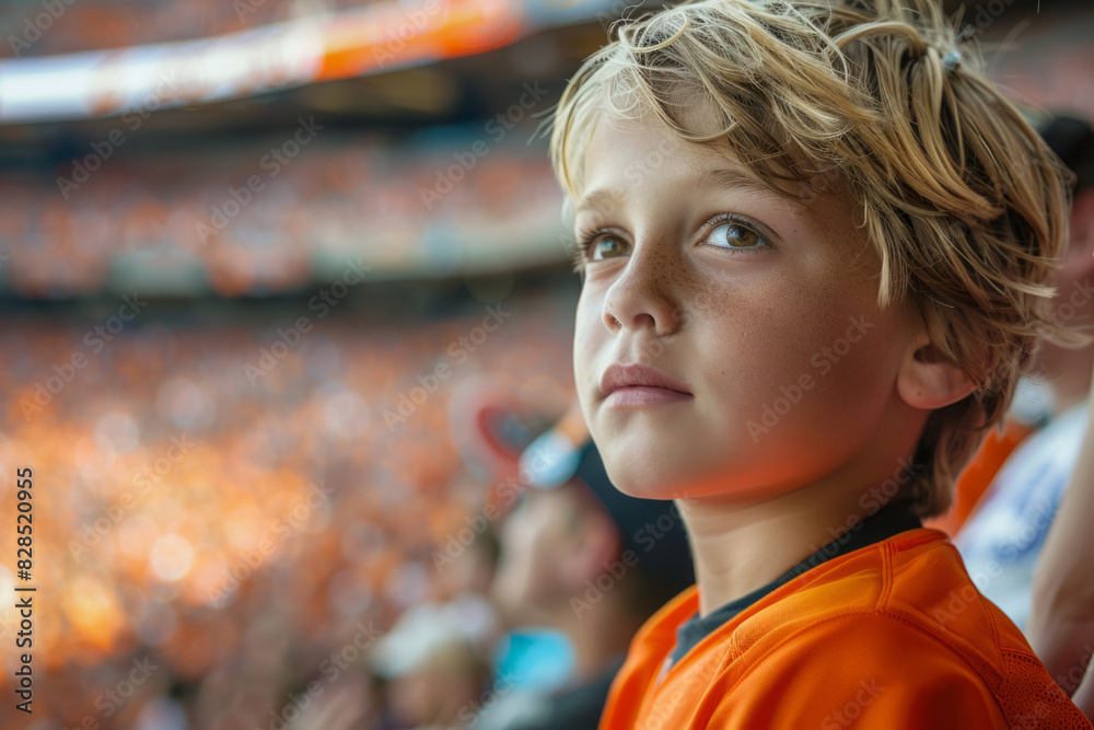 Child fan at stadium tribune